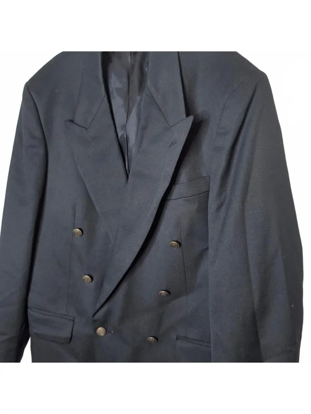 Vintage Oscar de la Renta Black Double Breasted Blazer Size 41R Brass Buttons